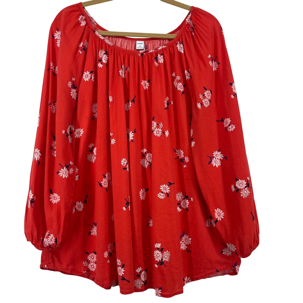Old Navy Size XXL Peasant Blouse Red Floral Balloon Sleeve Womens Top 2X
